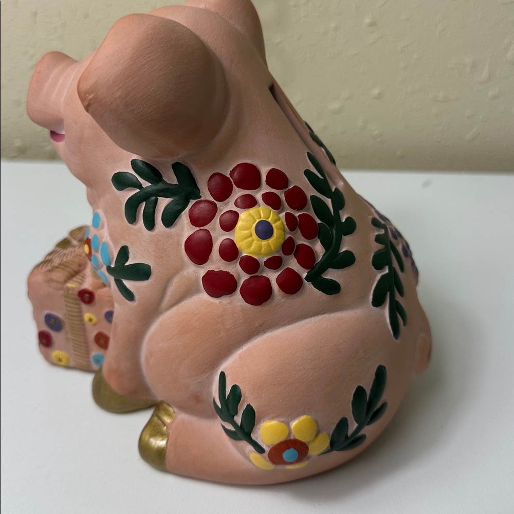Pig Coin Bank Vintage Terra Cotta Smiling Pig Piggy Bank 1997 Devine Killip - Picture 5 of 9